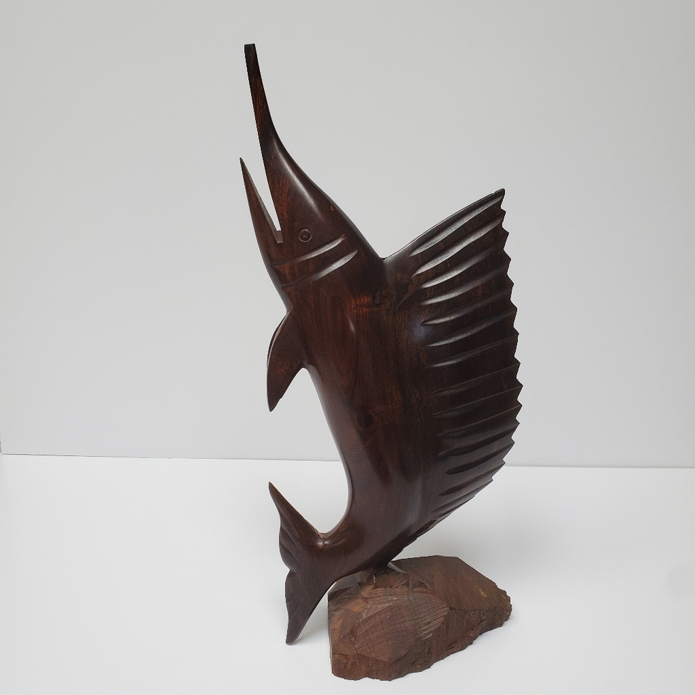 Vintage 15.5" Carved Wooden Ironwood Swordfish Marlin Sailfish Large Sculpture
